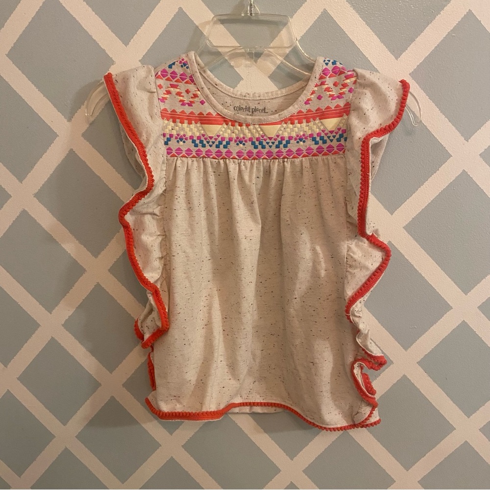 Cat & Jack Orange and White Ruffle Blouse